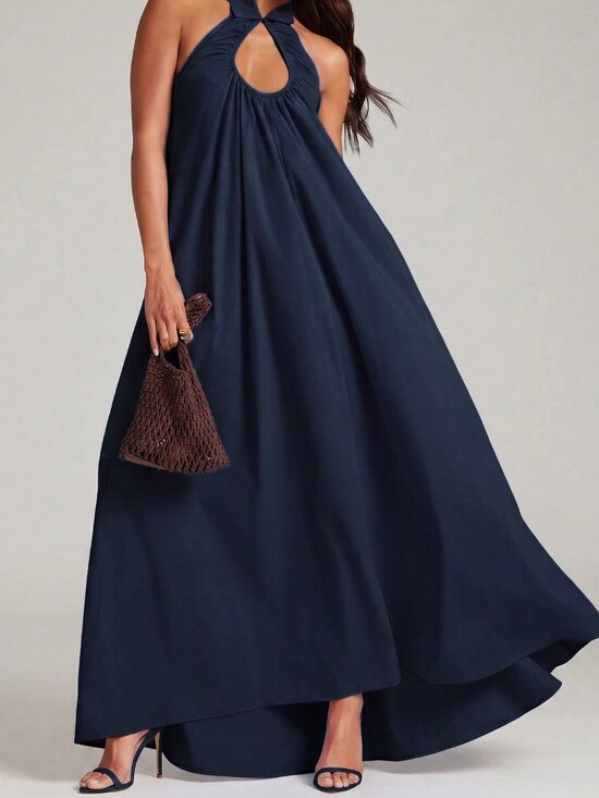MODA ME COUTURE Dresses & Skirts - Navy Blue Elegant Women's Halter Neck Backless Ruched Casual Party Dress